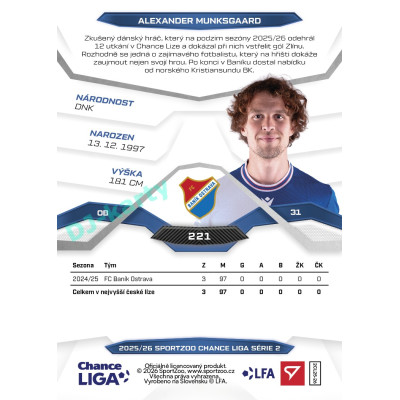 2025/26 Sportzoo Chance Liga 2. série #221 ALEXANDER MUNKSGAARD