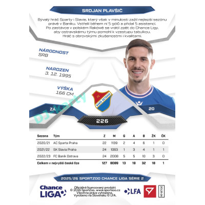2025/26 Sportzoo Chance Liga 2. série #226 SRDJAN PLAVŠIČ