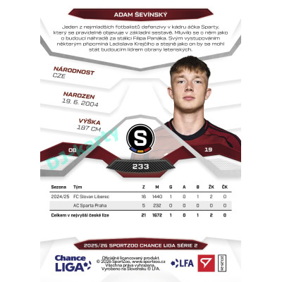 2025/26 Sportzoo Chance Liga 2. série #233 ADAM ŠEVÍNSKÝ