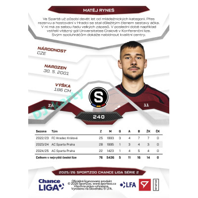 2025/26 Sportzoo Chance Liga 2. série #240 MATĚJ RYNEŠ