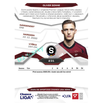 2025/26 Sportzoo Chance Liga 2. série #231 OLIVER SONNE