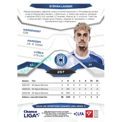 2025/26 Sportzoo Chance Liga 2. série #257 ŠTĚPÁN LANGER