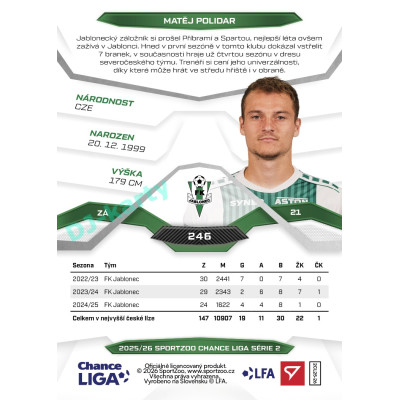 2025/26 Sportzoo Chance Liga 2. série #246 MATĚJ POLIDAR