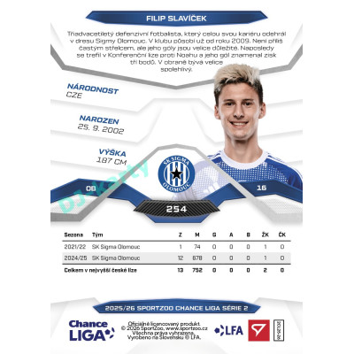 2025/26 Sportzoo Chance Liga 2. série #254 FILIP SLAVÍČEK