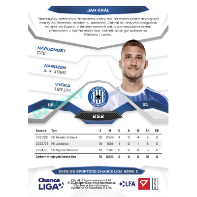 2025/26 Sportzoo Chance Liga 2. série #252 JAN KRÁL