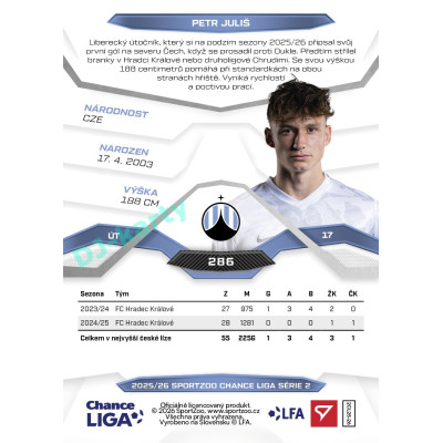 2025/26 Sportzoo Chance Liga 2. série #286 PETR JULIŠ
