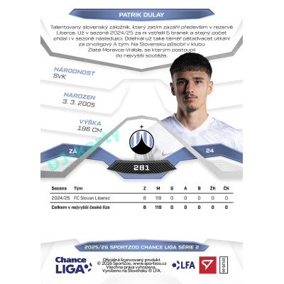 2025/26 Sportzoo Chance Liga 2. série #281 PATRIK DULAY
