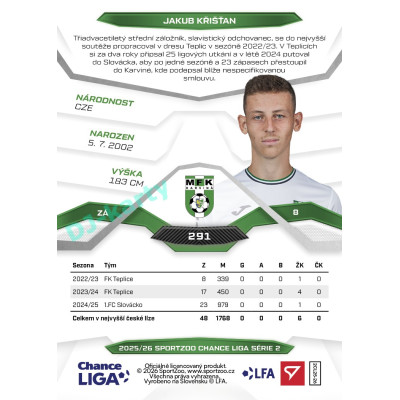 2025/26 Sportzoo Chance Liga 2. série #291 JAKUB KŘIŠŤAN