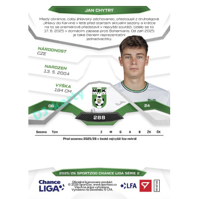 2025/26 Sportzoo Chance Liga 2. série #288 JAN CHYTRÝ