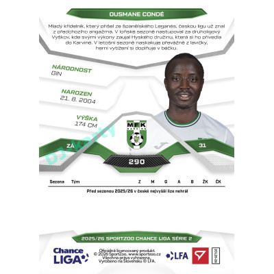 2025/26 Sportzoo Chance Liga 2. série #290 OUSMANE CONDÉ
