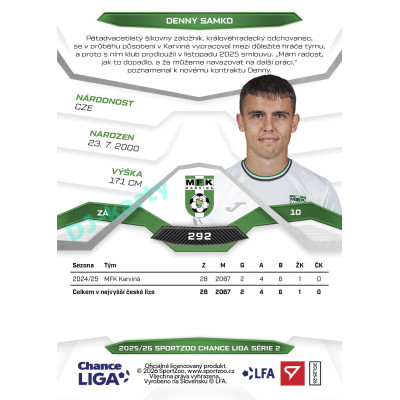 2025/26 Sportzoo Chance Liga 2. série #292 DENNY SAMKO