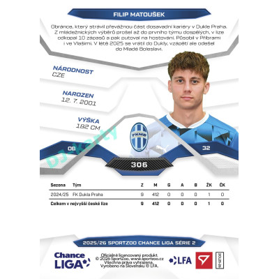2025/26 Sportzoo Chance Liga 2. série #306 FILIP MATOUŠEK