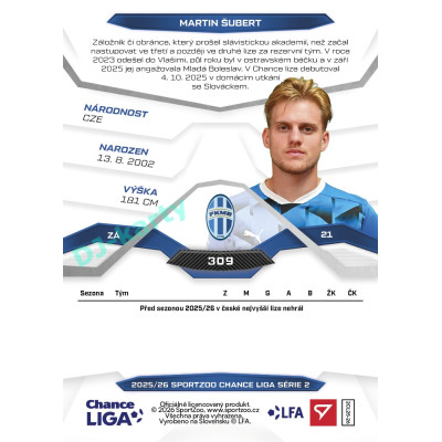 2025/26 Sportzoo Chance Liga 2. série #309 MARTIN ŠUBERT