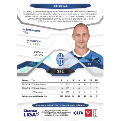 2025/26 Sportzoo Chance Liga 2. série #311 JIŘÍ KLÍMA