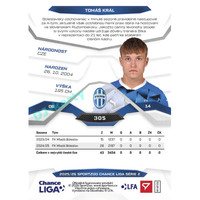 2025/26 Sportzoo Chance Liga 2. série #305 TOMÁŠ KRÁL