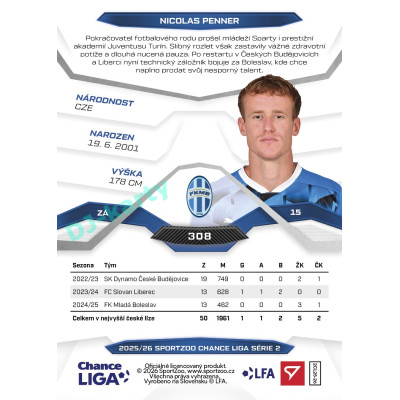 2025/26 Sportzoo Chance Liga 2. série #308 NICOLAS PENNER