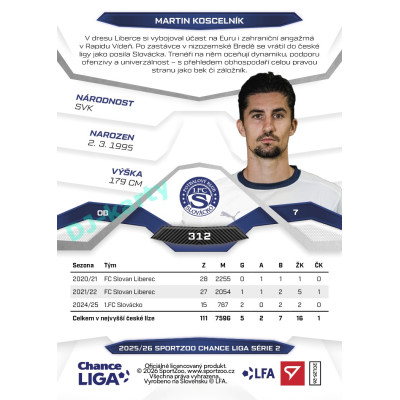 2025/26 Sportzoo Chance Liga 2. série #312 MARTIN KOSCELNÍK
