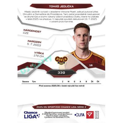 2025/26 Sportzoo Chance Liga 2. série #330 TOMÁŠ JEDLIČKA