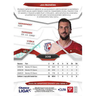2025/26 Sportzoo Chance Liga 2. série #339 JAN ŘEZNÍČEK