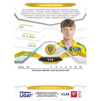2025/26 Sportzoo Chance Liga 2. série #348 TOMÁŠ HELLEBRAND