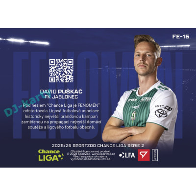 2025/26 Sportzoo Chance Liga 2. série #FE-15 DAVID PUŠKÁČ Fenomén