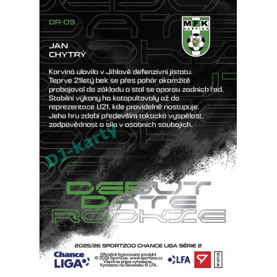 2025/26 Sportzoo Chance Liga 2. série #DR-09 JAN CHYTRÝ Debut Date Rookie