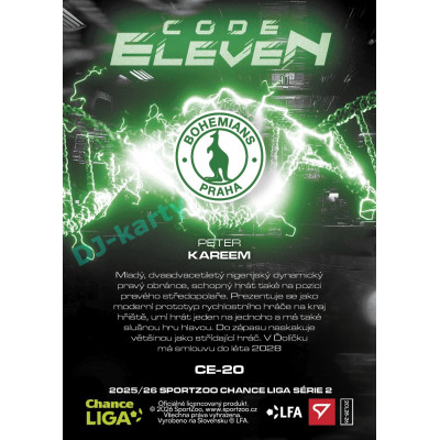 2025/26 Sportzoo Chance Liga 2. série #CE-20 PETER KAREEM Code Eleven