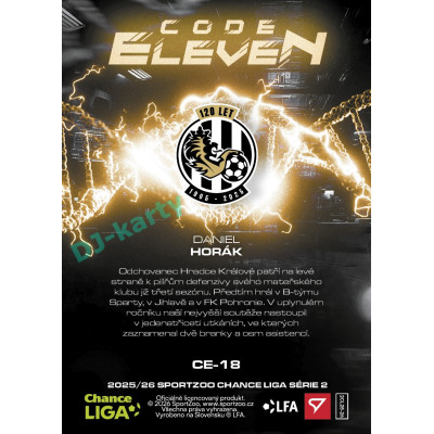 2025/26 Sportzoo Chance Liga 2. série #CE-18 DANIEL HORÁK Code Eleven
