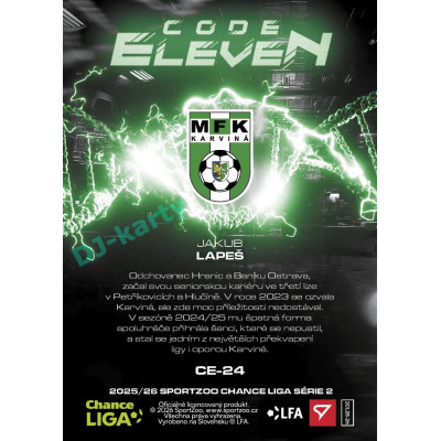 2025/26 Sportzoo Chance Liga 2. série #CE-24 JAKUB LAPEŠ Code Eleven