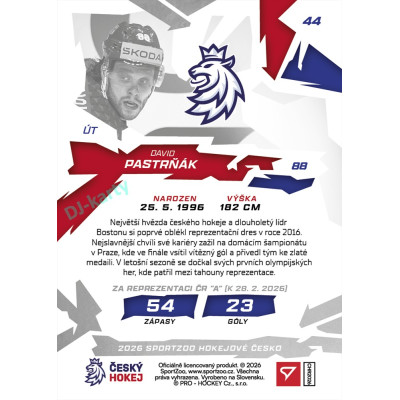 2026 Sportzoo Hokejové Česko #44 David Pastrňák