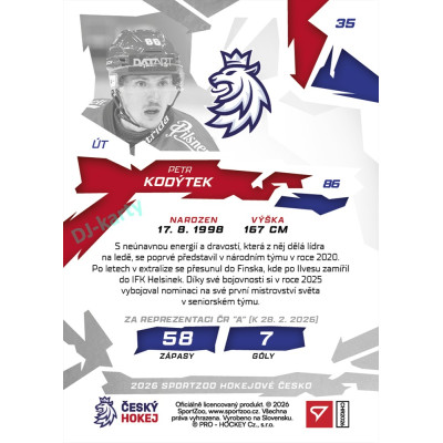 2026 Sportzoo Hokejové Česko #35 Petr Kodýtek