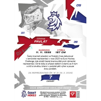2026 Sportzoo Hokejové Česko #05 Dominik Pavlát