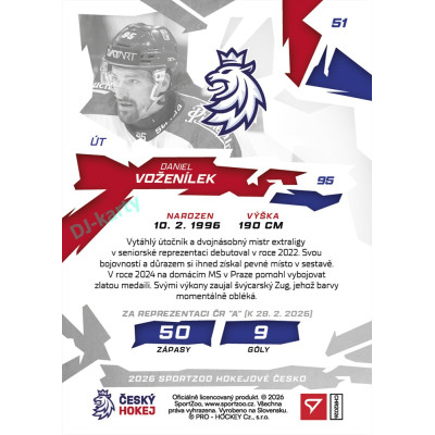2026 Sportzoo Hokejové Česko #51 Daniel Voženílek