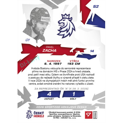 2026 Sportzoo Hokejové Česko #52 Pavel Zacha