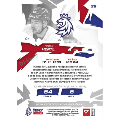 2026 Sportzoo Hokejové Česko #29 Tomáš Hertl