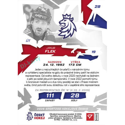 2026 Sportzoo Hokejové Česko #28 Jakub Flek