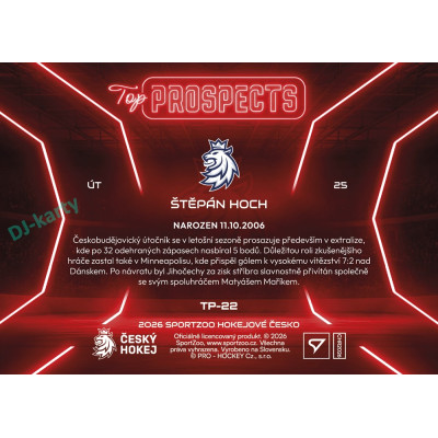 2026 Sportzoo Hokejové Česko #TP-22 Štěpán Hoch Top Prospects