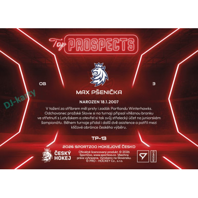 2026 Sportzoo Hokejové Česko #TP-13 Max Pšenička Top Prospects