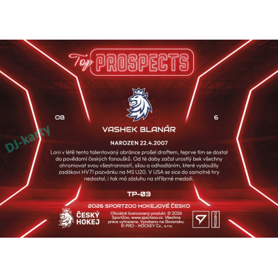 2026 Sportzoo Hokejové Česko #TP-03 Vashek Blanár Top Prospects