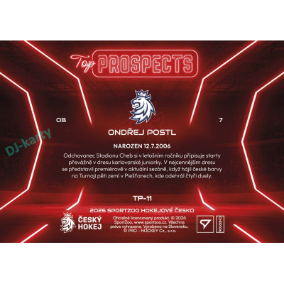 2026 Sportzoo Hokejové Česko #TP-11 Ondřej Postl Top Prospects