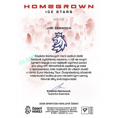 2026 Sportzoo Hokejové Česko #HS-15 Jiří Černoch Homegrown Ice Stars