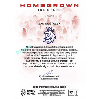 2026 Sportzoo Hokejové Česko #HS-07 Jan Košťálek Homegrown Ice Stars