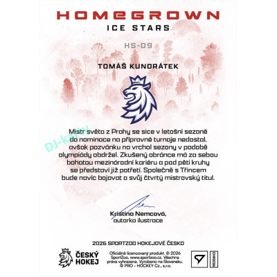 2026 Sportzoo Hokejové Česko #HS-09 Tomáš Kundrátek Homegrown Ice Stars