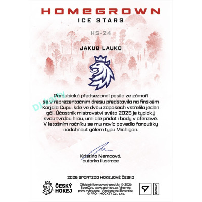 2026 Sportzoo Hokejové Česko #HS-24 Jakub Lauko Homegrown Ice Stars