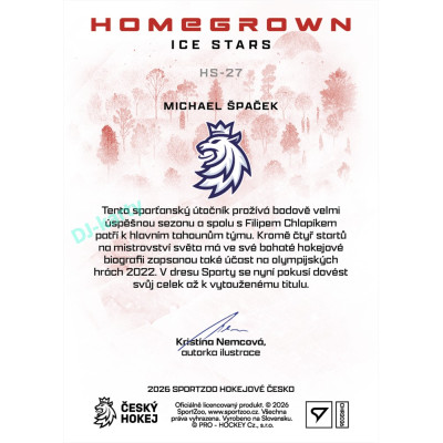 2026 Sportzoo Hokejové Česko #HS-27 Michael Špaček Homegrown Ice Stars