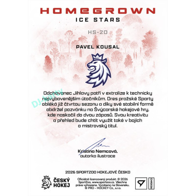 2026 Sportzoo Hokejové Česko #HS-20 Pavel Kousal Homegrown Ice Stars