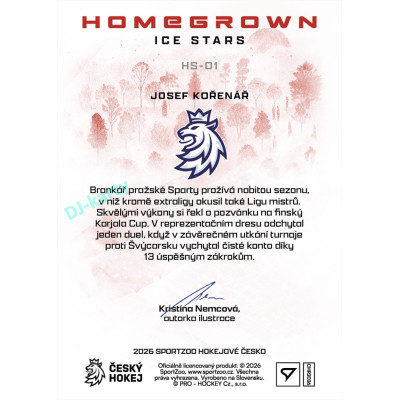 2026 Sportzoo Hokejové Česko #HS-01 Josef Kořenář Homegrown Ice Stars