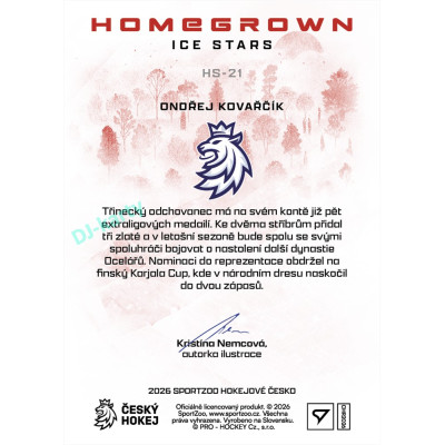 2026 Sportzoo Hokejové Česko #HS-21 Ondřej Kovařčík Homegrown Ice Stars