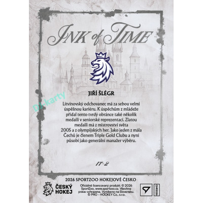 2026 Sportzoo Hokejové Česko #IT-2 Jiří Šlégr Ink of Time