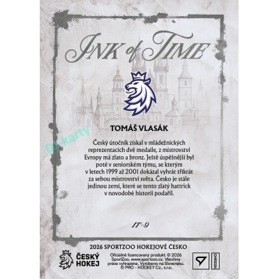 2026 Sportzoo Hokejové Česko #IT-9 Tomáš Vlasák Ink of Time